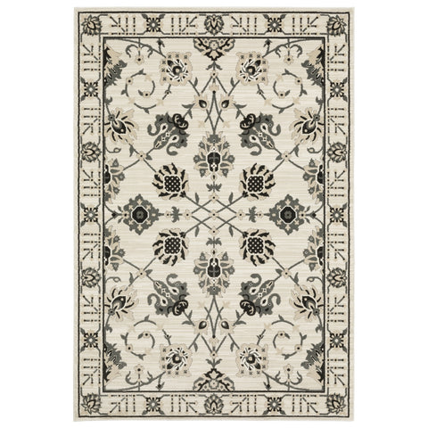 7' X 10' Ivory And Gray Oriental Area Rug