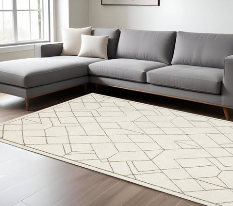 7' X 10' Ivory And Taupe Geometric Area Rug