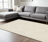 7' X 10' Ivory And Beige Medallion Area Rug