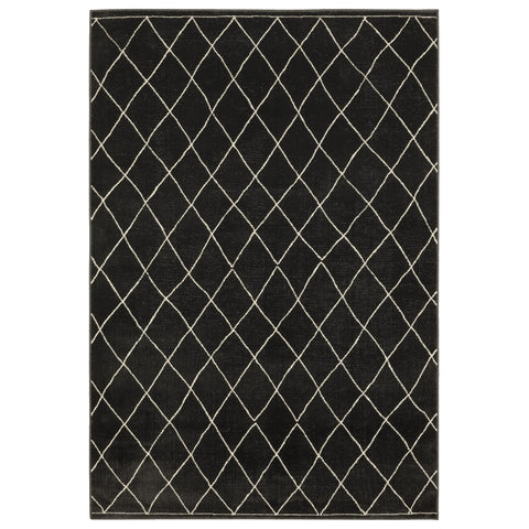 7' X 10' Charcoal And Ivory Trellis Area Rug