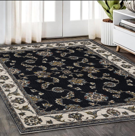 5' X 8' Ivory Oriental Area Rug With Fringe