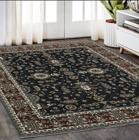 5' X 8' Rust Oriental Area Rug With Fringe