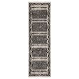 8' Ivory And Charcoal Oriental Runner Rug With Fringe