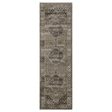 8' Gray And Beige Medallion Runner Rug With Fringe
