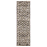 8' Gray And Beige Diamond Runner Rug With Fringe