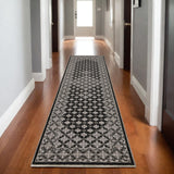 8' Black And Gray Diamond Runner Rug With Fringe