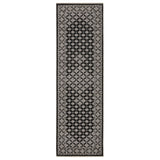 8' Black And Gray Diamond Runner Rug With Fringe