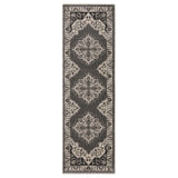 8' Gray And Beige Medallion Runner Rug With Fringe