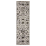 8' Ivory And Gray Oriental Runner Rug With Fringe