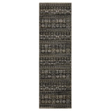 8' Black And Gray Tribal Runner Rug With Fringe