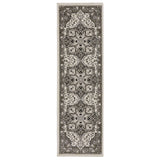 8' Ivory And Gray Medallion Runner Rug With Fringe
