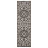 8' Gray And Ivory Medallion Runner Rug With Fringe