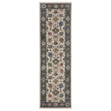 8' Blue And Ivory Floral Runner Rug With Fringe