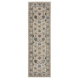 8' Ivory Tan And Blue Floral Runner Rug With Fringe