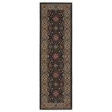 8' Charcoal And Pink Oriental Runner Rug With Fringe