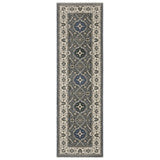 8' Blue And Gray Oriental Runner Rug With Fringe