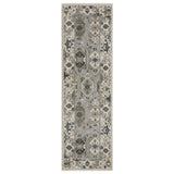 8' Ivory And Blue Oriental Runner Rug With Fringe