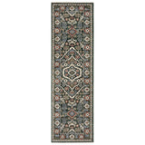 8' Green And Pink Floral Runner Rug With Fringe