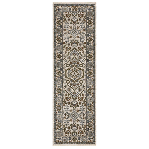 8' Ivory And Rust Floral Runner Rug With Fringe