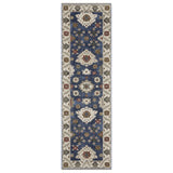 8' Blue And Ivory Floral Runner Rug With Fringe