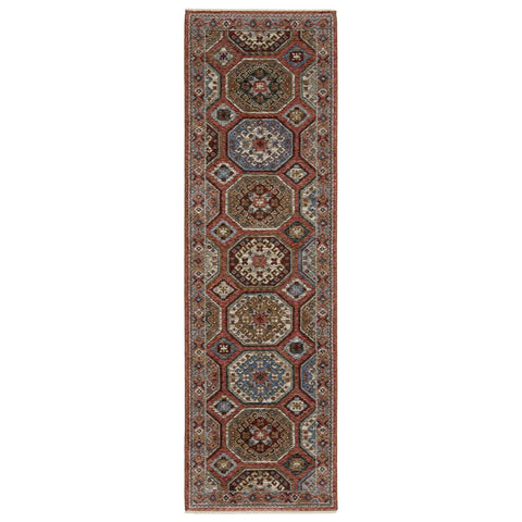 8' Pink And Red Medallion Runner Rug With Fringe