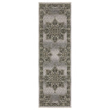8' Gray And Black Medallion Runner Rug With Fringe