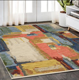 5' X 8' Beige Yellow And Salmon Abstract Area Rug With Fringe
