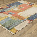 5' X 8' Beige Yellow And Salmon Abstract Area Rug With Fringe