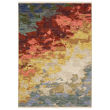 5' X 8' Beige Yellow And Rust Abstract Area Rug With Fringe