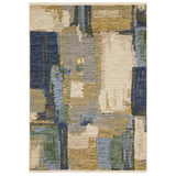 5' X 8' Blue And Green Abstract Area Rug With Fringe