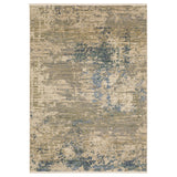 5' X 8' Beige And Blue Abstract Area Rug With Fringe