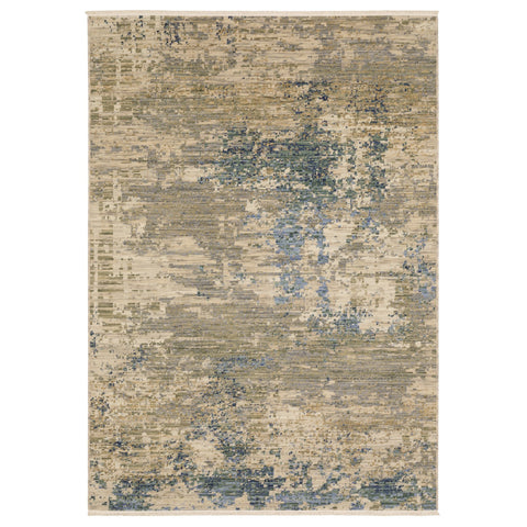 5' X 8' Beige And Blue Abstract Area Rug With Fringe