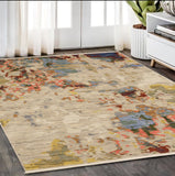 5' X 8' Beige Tan And Light Blue Abstract Area Rug With Fringe