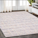 5' X 8' Ivory Blue And Yellow Striped Hand Tufted Area Rug