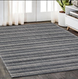 5' X 8' Black And Ivory Striped Hand Tufted Area Rug