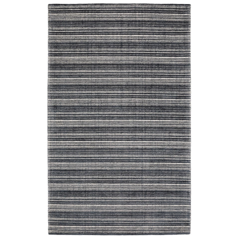 5' X 8' Black And Ivory Striped Hand Tufted Area Rug