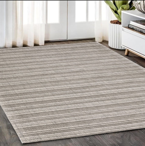 5' X 8' Gray And Ivory Striped Hand Tufted Area Rug