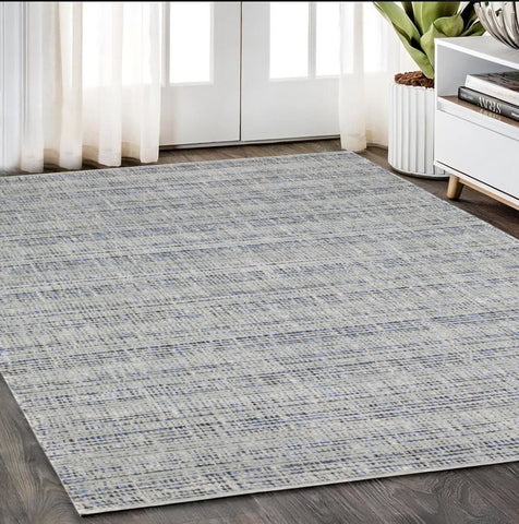 5' X 8' Gray And Blue Striped Hand Tufted Area Rug