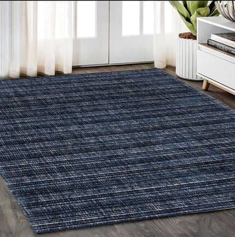 5' X 8' Blue Striped Hand Tufted Area Rug