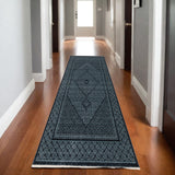 8' Blue And Teal Medallion Runner Rug With Fringe