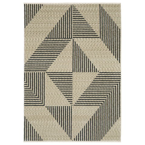 3' X 5' Beige Geometric Area Rug With Fringe