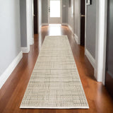 8' Beige And Brown Geometric Runner Rug With Fringe