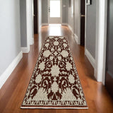 8' Red And Beige Floral Runner Rug With Fringe