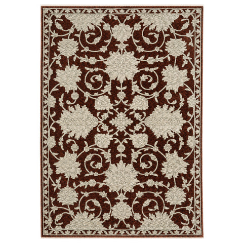 8' Red And Beige Floral Runner Rug With Fringe