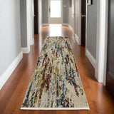 8' Beige Rust And Tan Abstract Runner Rug With Fringe