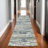 8' Blue And Green Striped Runner Rug