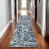 8' Teal And Ivory Geometric Runner Rug