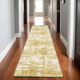 8' Gold And Ivory Abstract Runner Rug