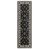 8' Blue And Ivory Oriental Runner Rug With Fringe