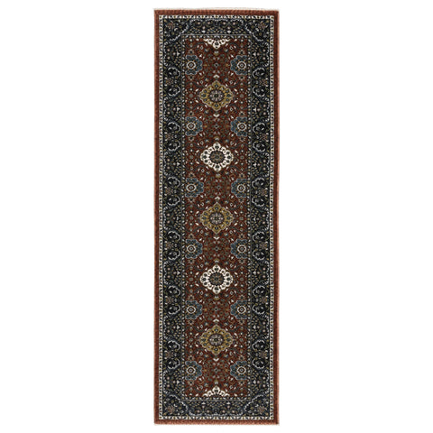 8' Red Medallion Runner Rug With Fringe